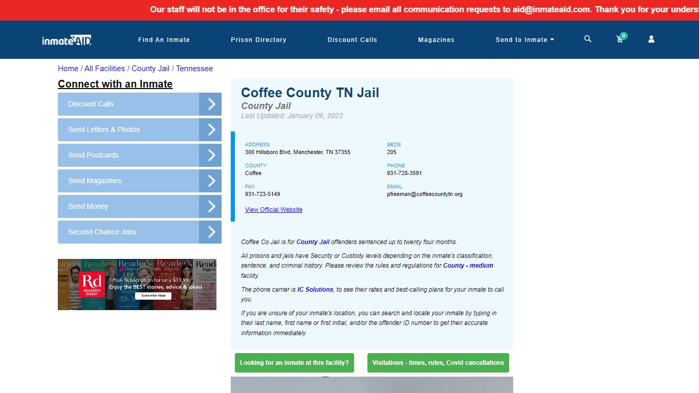 Coffee County TN Jail - Inmate Locator - Manchester, TN